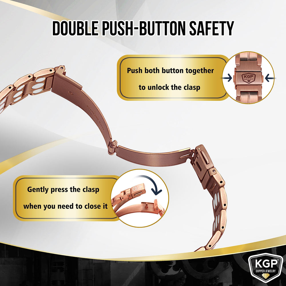 Close-up of 99.99% pure copper and brushed coating on KGP bracelet