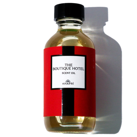 KHAPRI Boutique Hotel bottle front showcases premium fragrance for refined spaces.