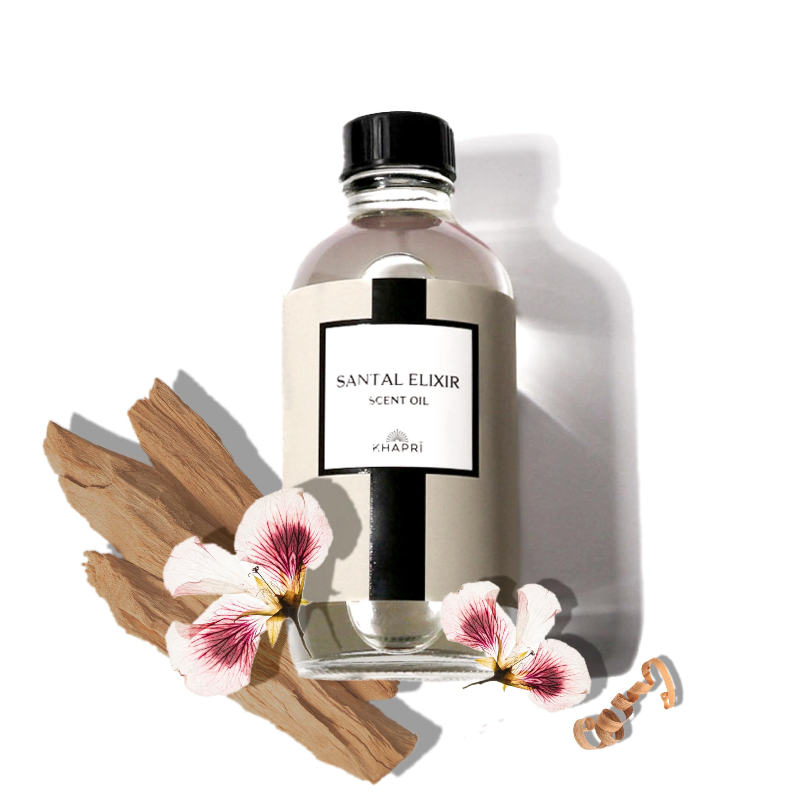 KHAPRI Santal Elixir geranium detail adding subtle floral brightness to any space.