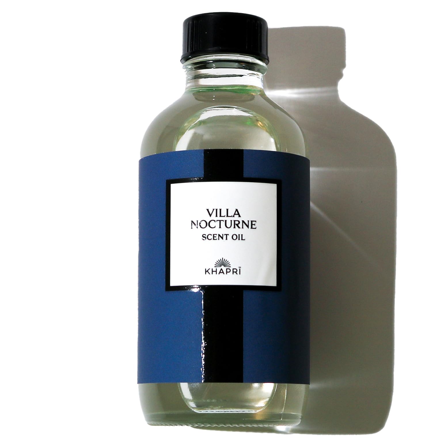 KHAPRI Villa Nocturne bottle closeup highlighting long-lasting fragrance for any room.