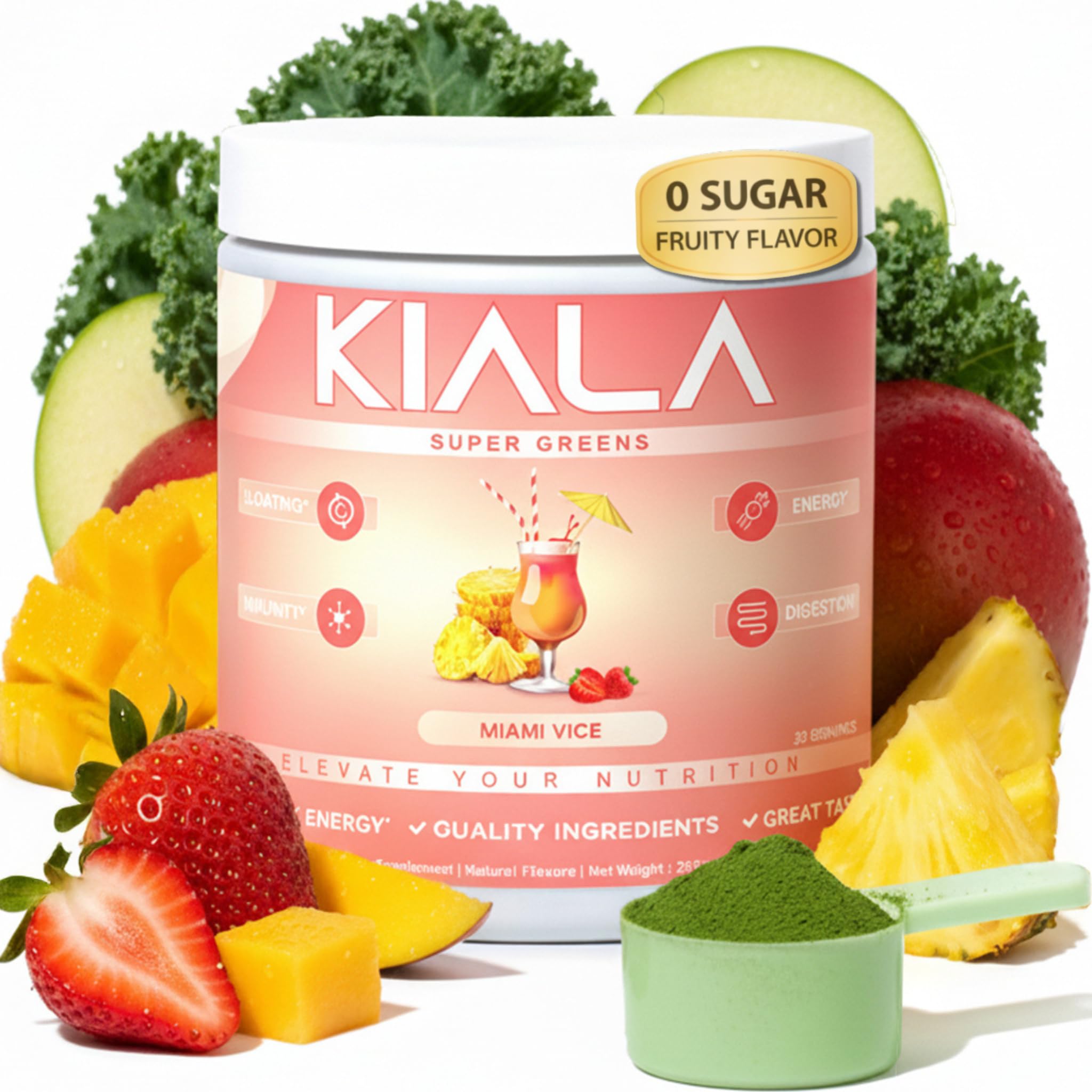 Kiala Nutrition Super Greens canister front for daily wellness