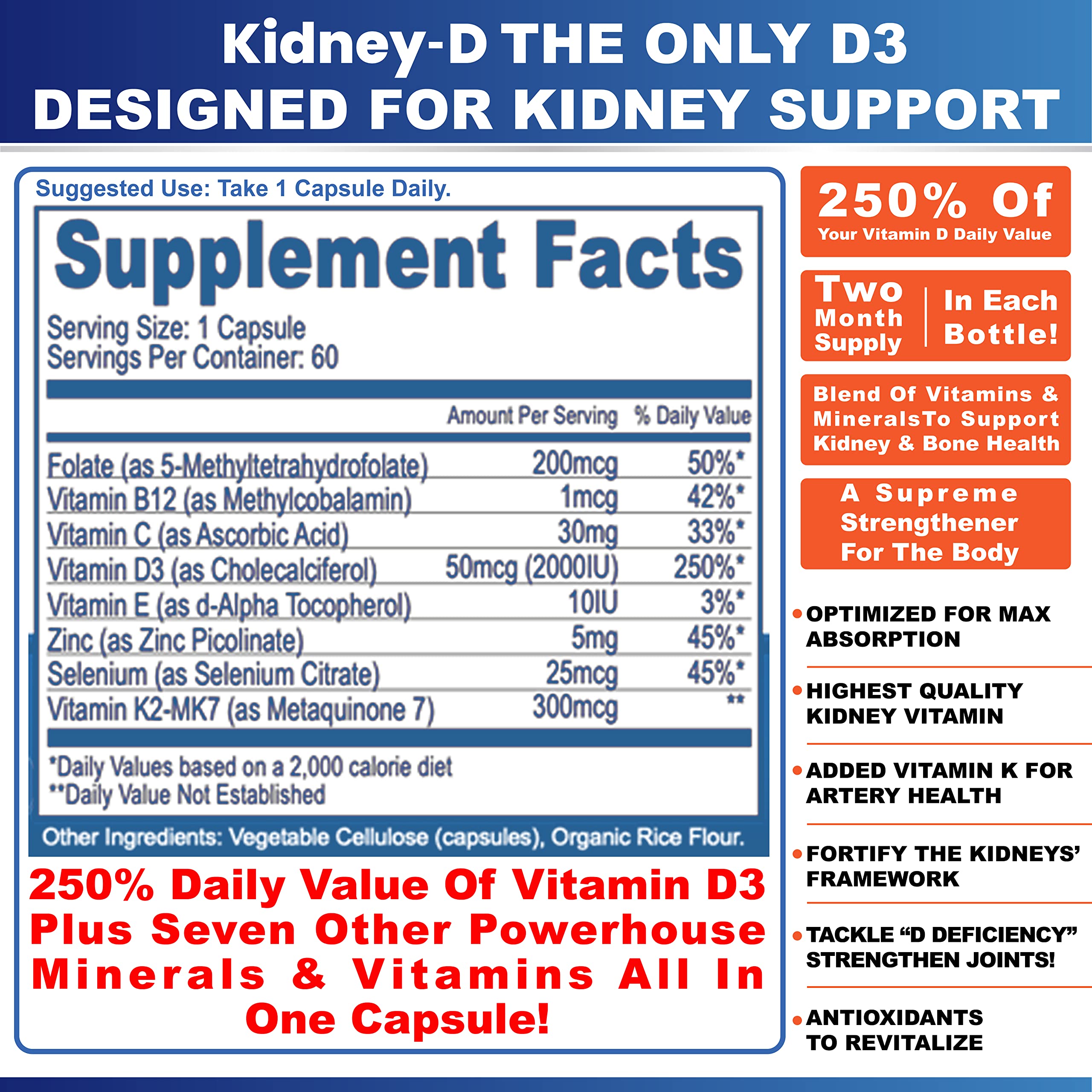 Kidney-D supplement with minerals for overall wellness and bone health.