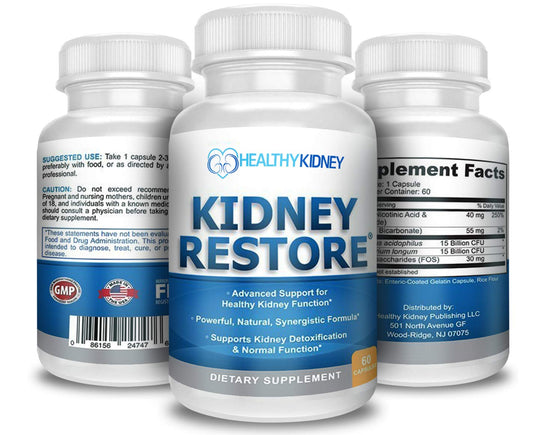 Kidney Restore 3-pack bottle front view for daily kidney support.