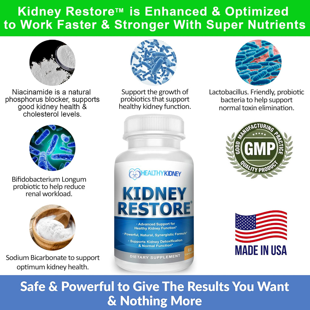Kidney Restore 3-pack bottle displayed on a desk for everyday use.