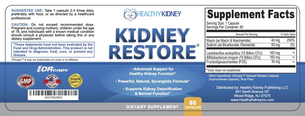 Close-up of Kidney Restore 3-pack capsules highlighting natural ingredients.
