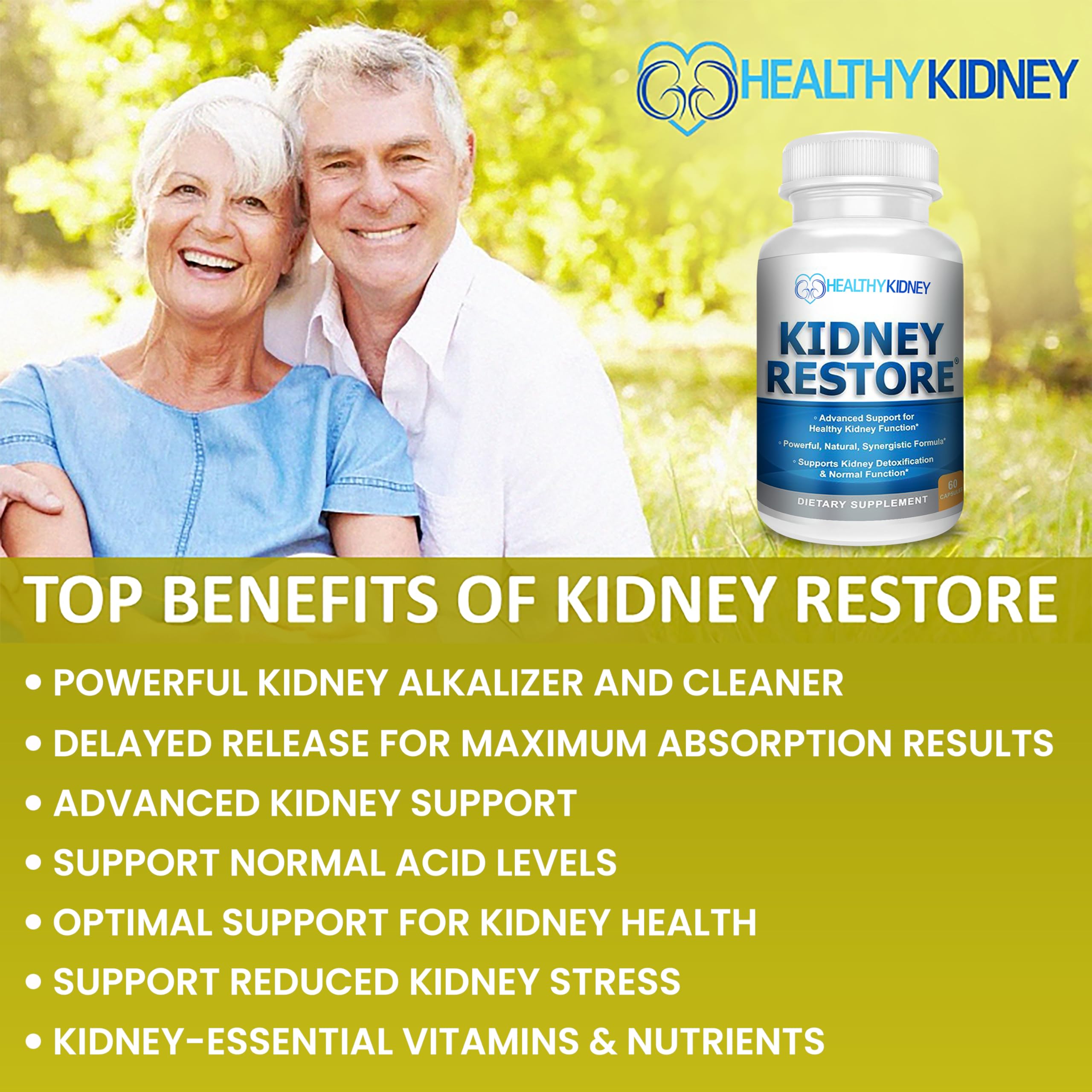 Packaging and display of Kidney Restore 3-pack with product information.