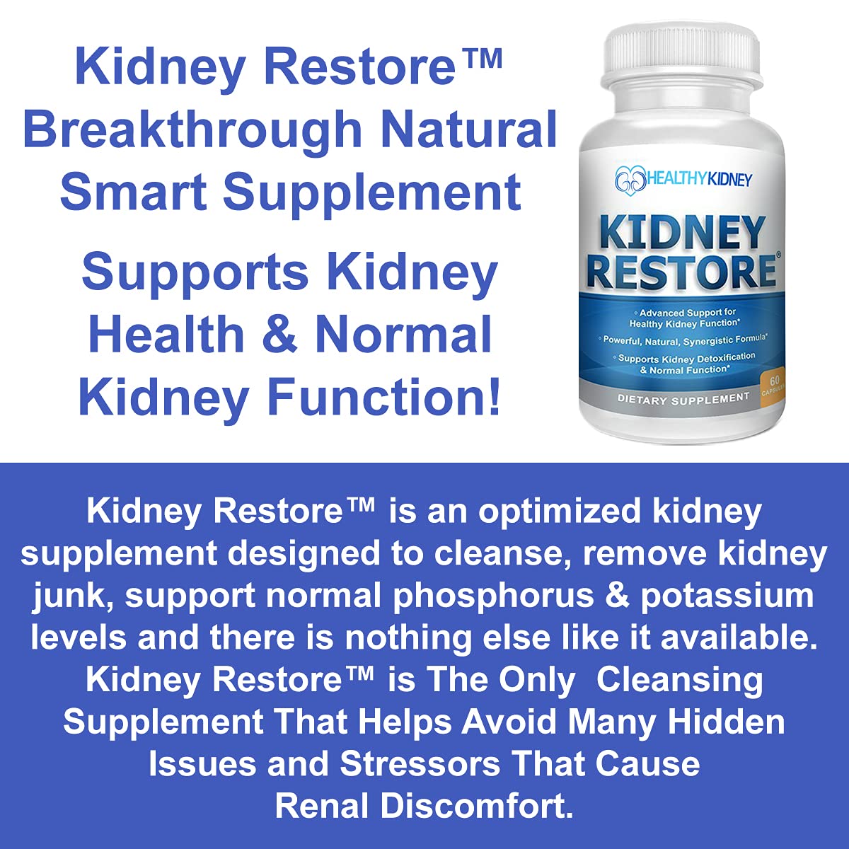 Kidney Restore 3-pack packaging with clear ingredient highlights and labels.