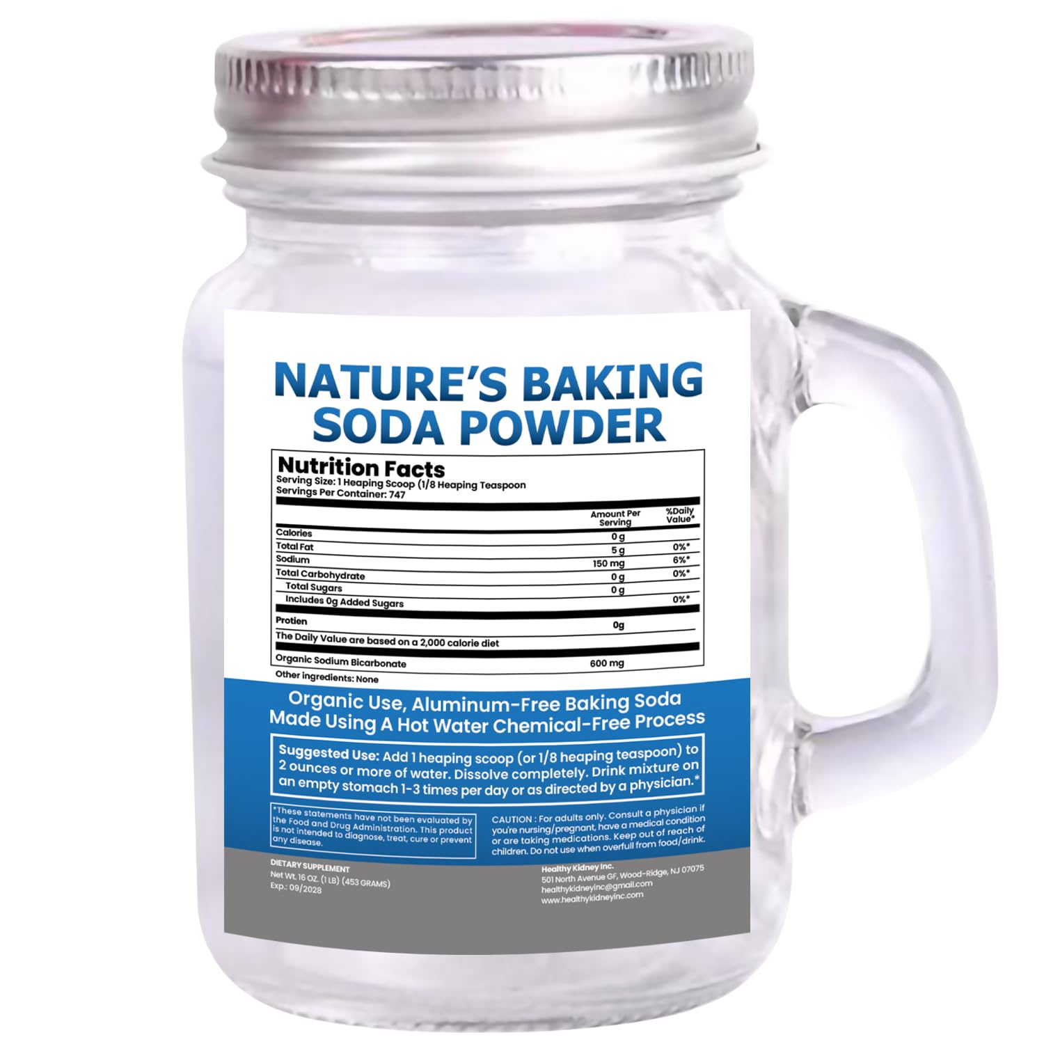 Kidney Restore aluminum-free baking soda bulk jar front with daily alkalinity support