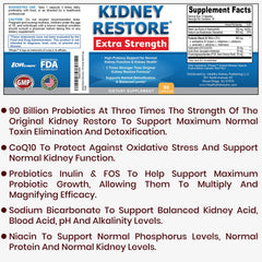 Kidney Restore bottle closeup highlighting 90 capsules for renal health support