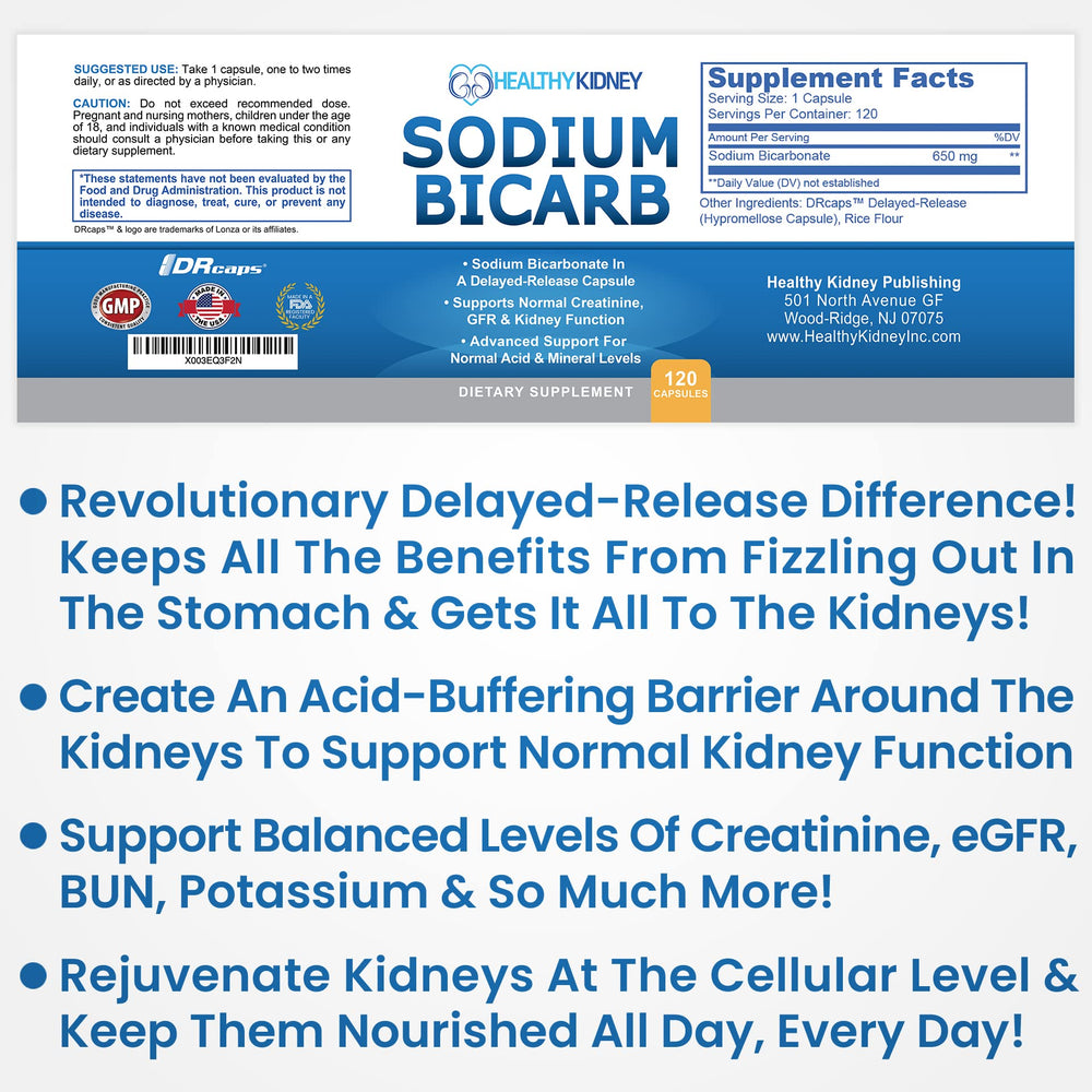 Delayed-release capsules delivering acid-neutralizing action to the kidneys.