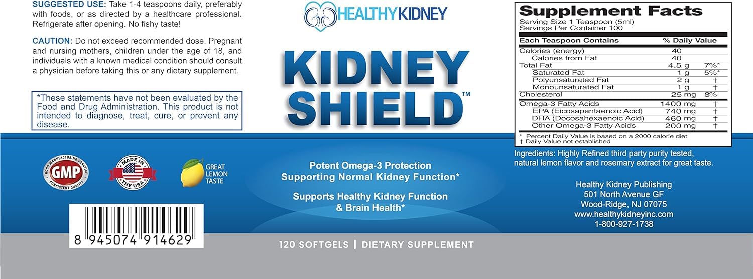 Kidney Shield bottle dosage information printed on label for easy use.