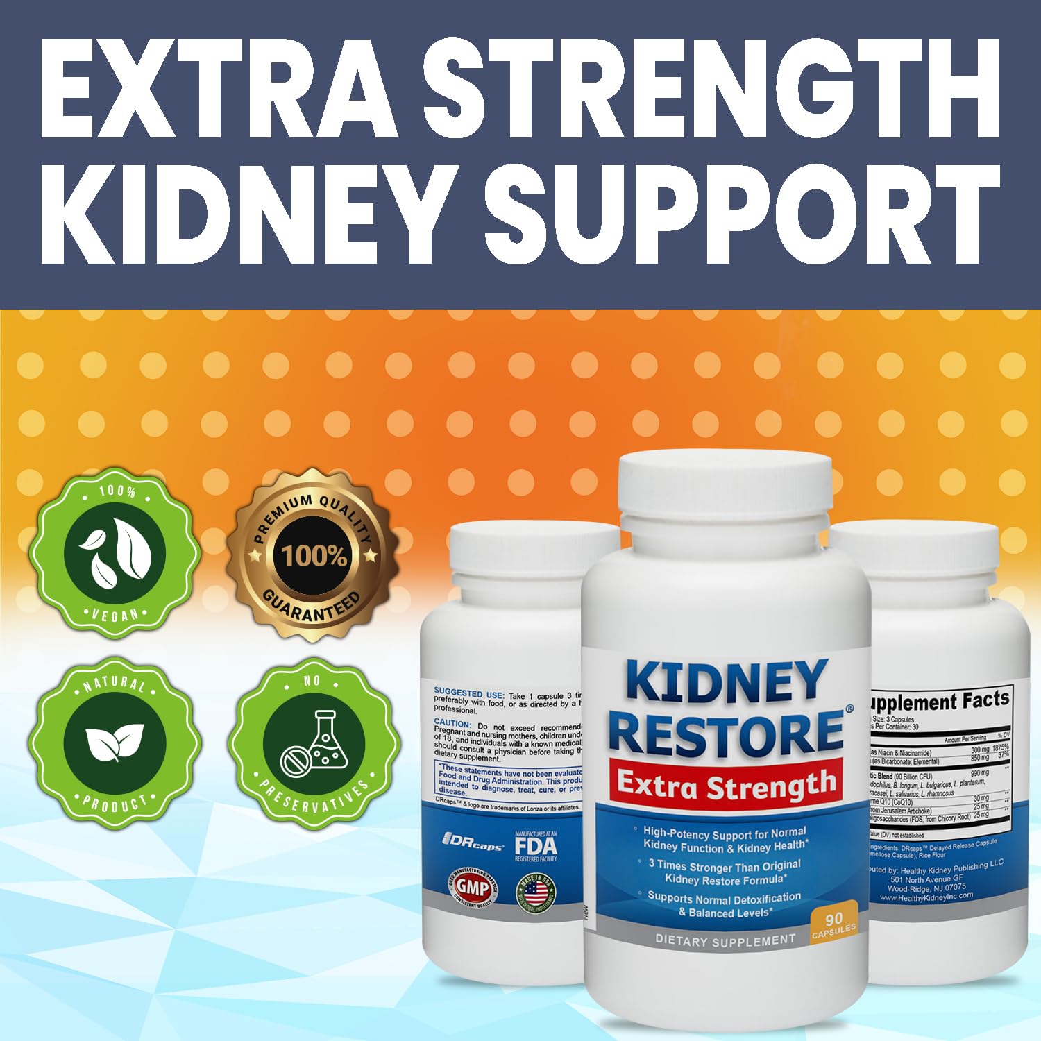 Kidney Restore label closeup featuring sodium bicarbonate and nutritional details