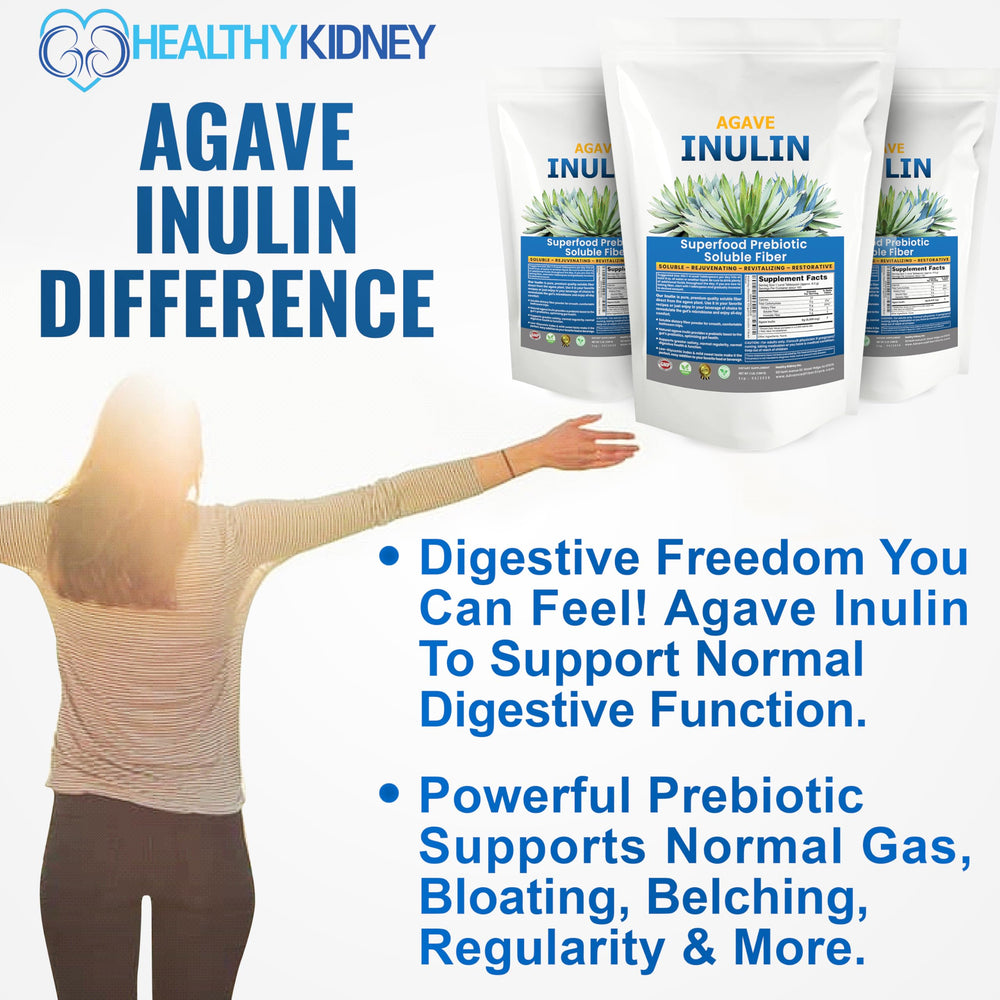 Kidney Restore Organic Inulin Powder with a scoop, ideal for smoothies and baking.