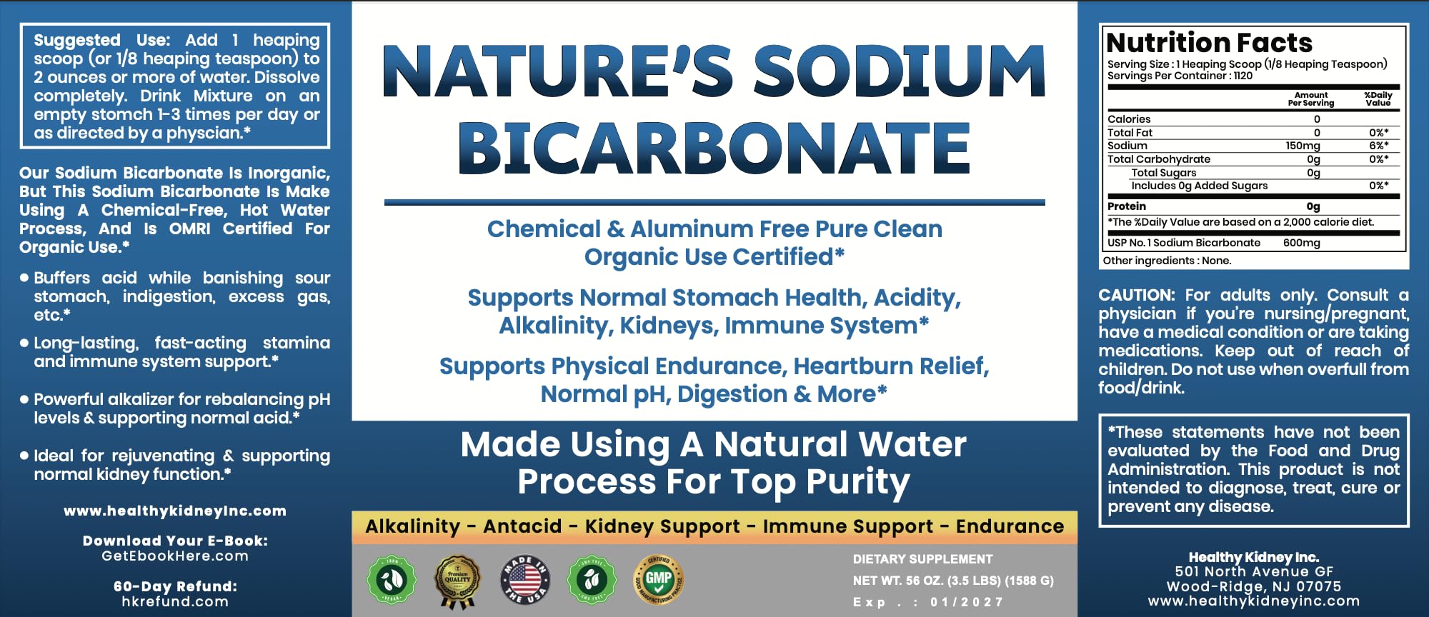 Kidney Restore sodium bicarbonate being poured for quick-dissolve with stomach comfort