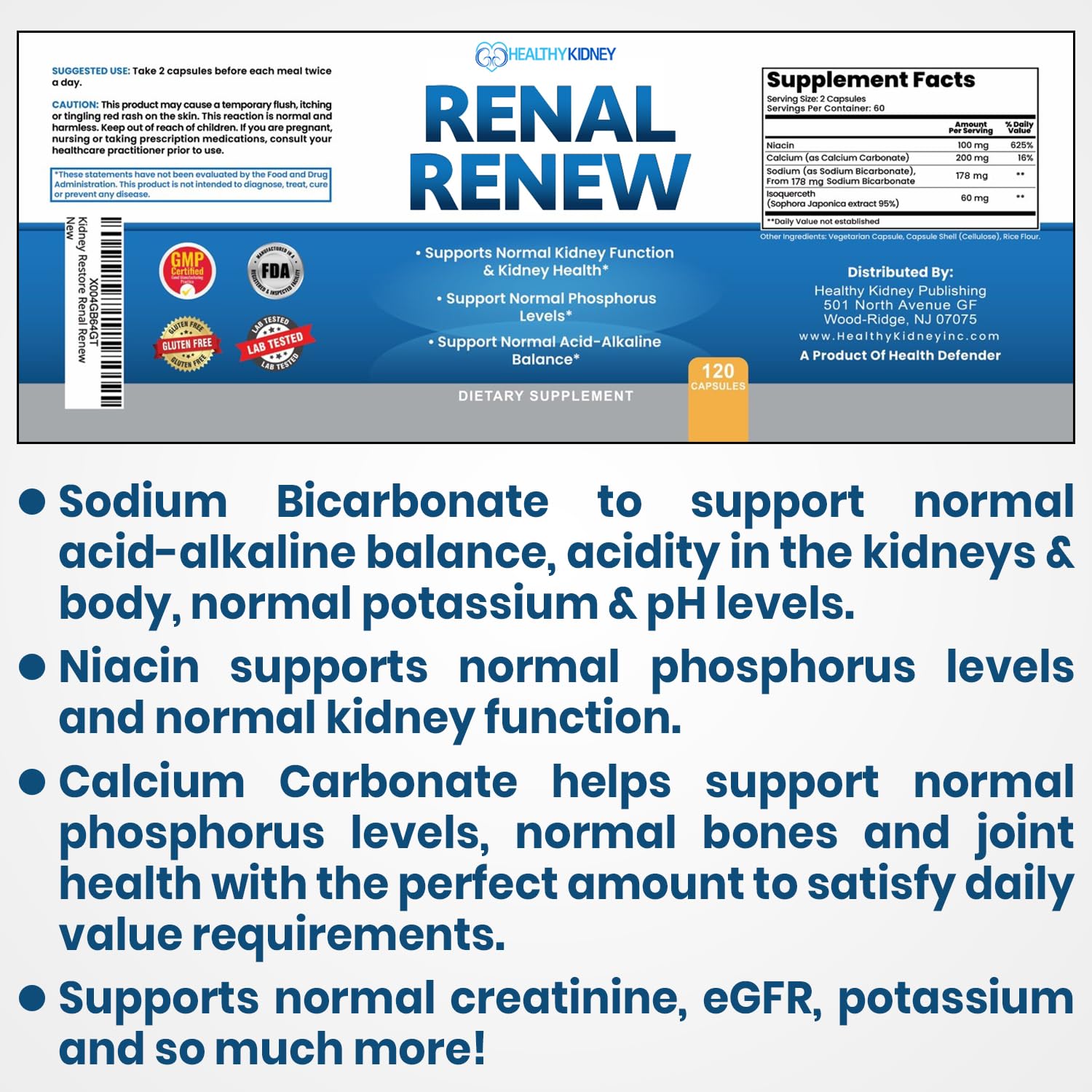 Kidney Restore Renal Renew ingredient list highlights kidney-supporting minerals.