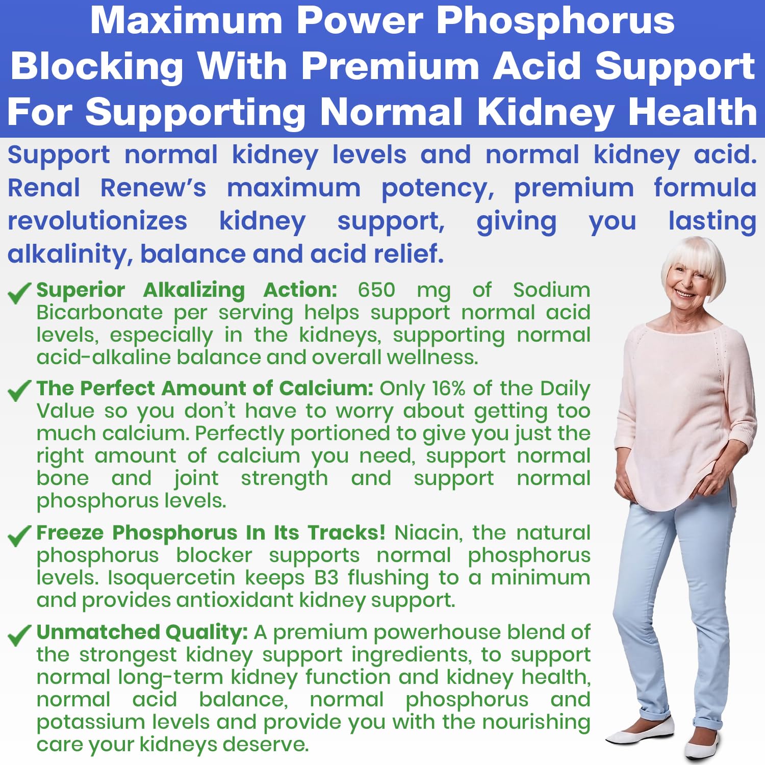 Kidney Restore Renal Renew label panel shows dosing for long-term kidney health.