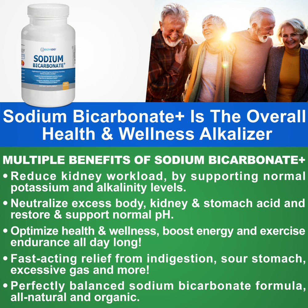 Kidney Restore Sodium Bicarbonate bottle pouring capsules into hand for easy daily use.