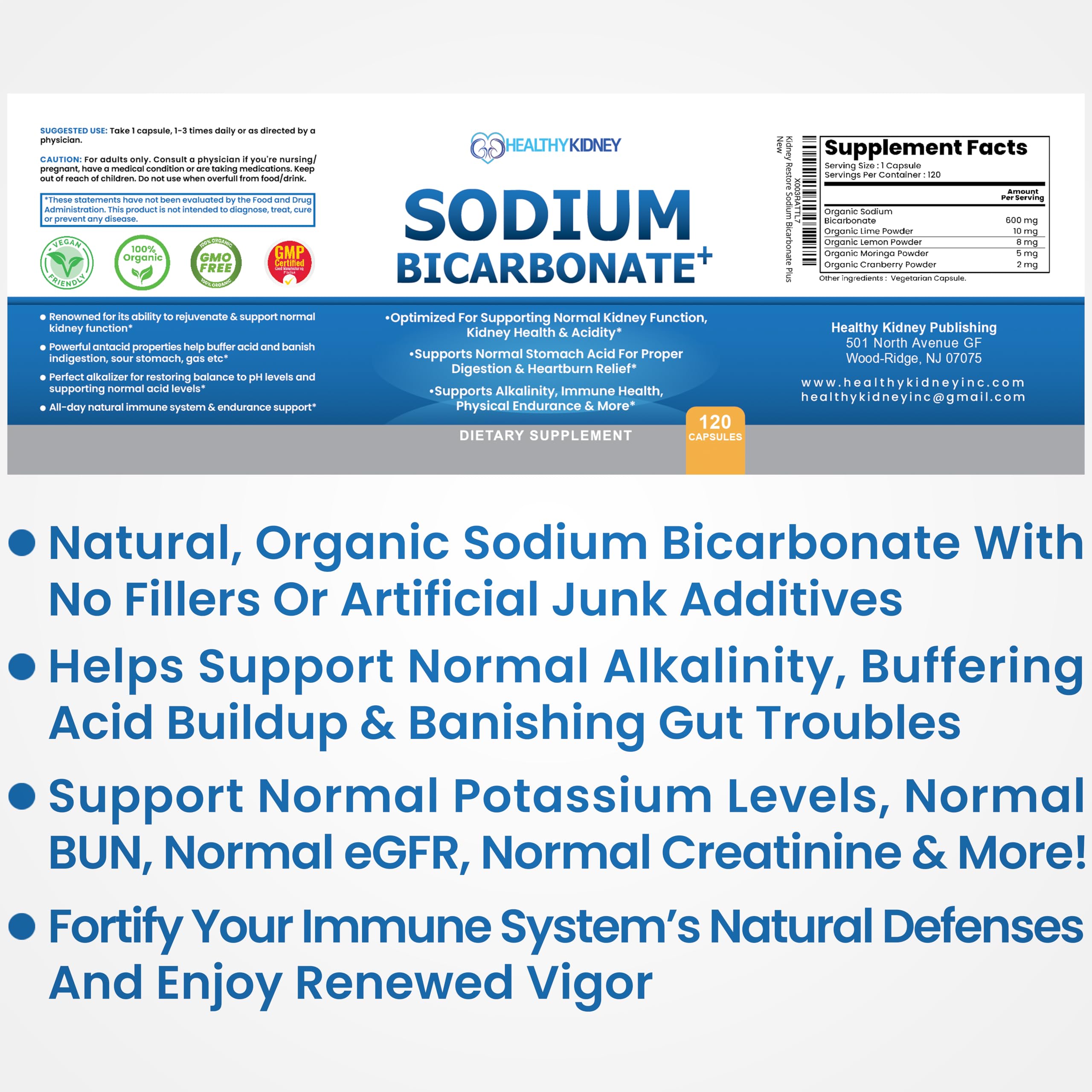 Kidney Restore Sodium Bicarbonate lemon image emphasizing citrus alkalinity.