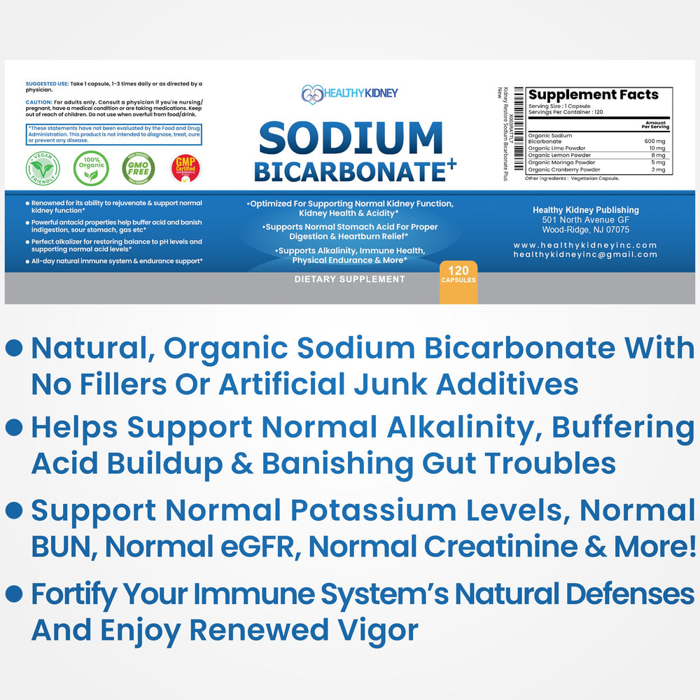 Kidney Restore Sodium Bicarbonate lemon image emphasizing citrus alkalinity.