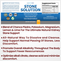 Kidney Restore Stone Solution label closeup highlights key ingredients for stone support