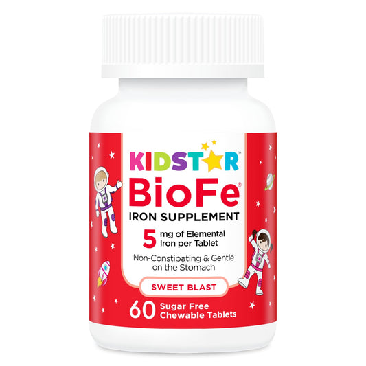 KidStar BioFe chewables bottle with gentle iron for daily support.
