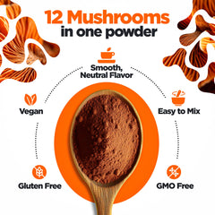 KIKI Green 12 Mushroom Powder in smoothie shows versatile blending and taste-friendly convenience.
