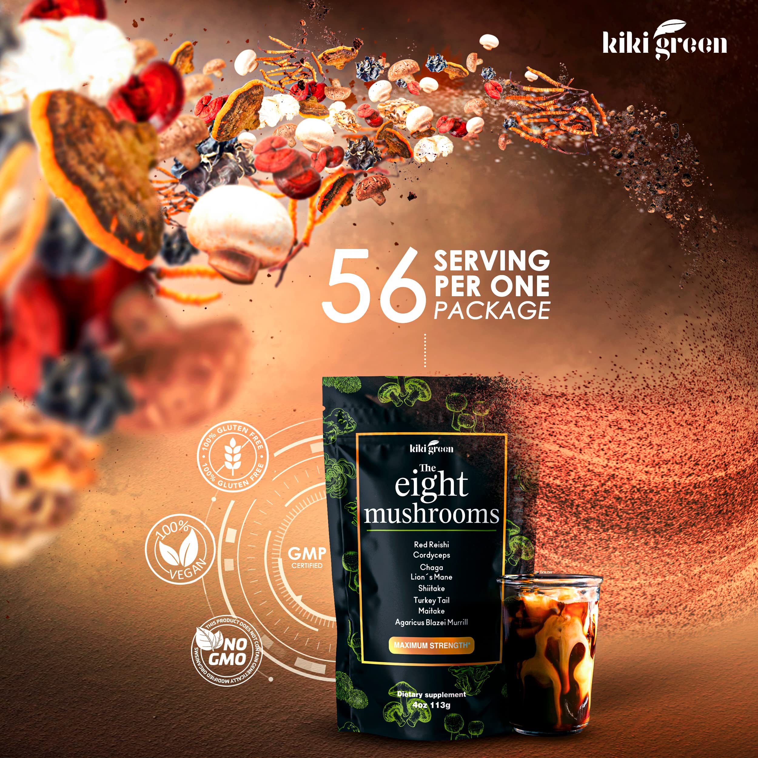 KIKI Green Maitake powder jar for immune-inspired wellness