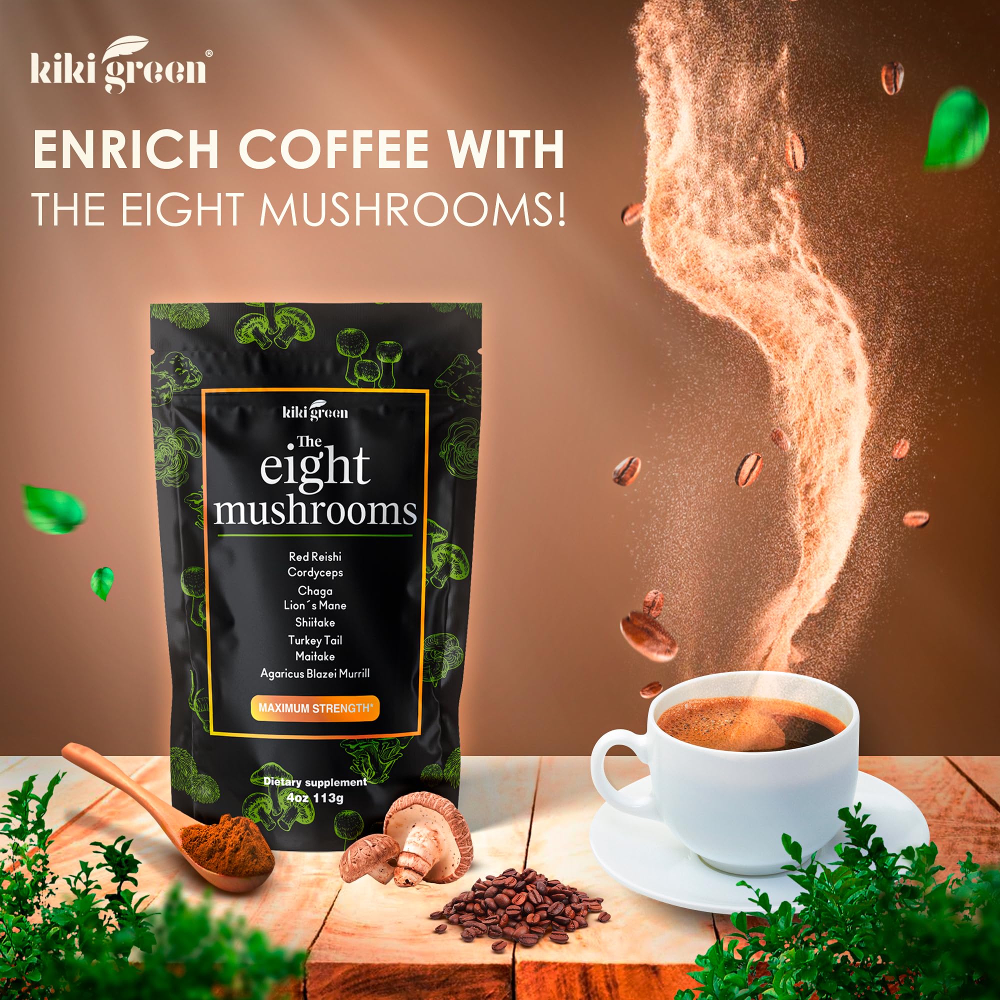 KIKI Green Reishi powder container for daytime balance