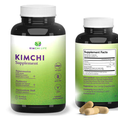 Kimchi Life daily capsules bottle supports gut health and steady energy.