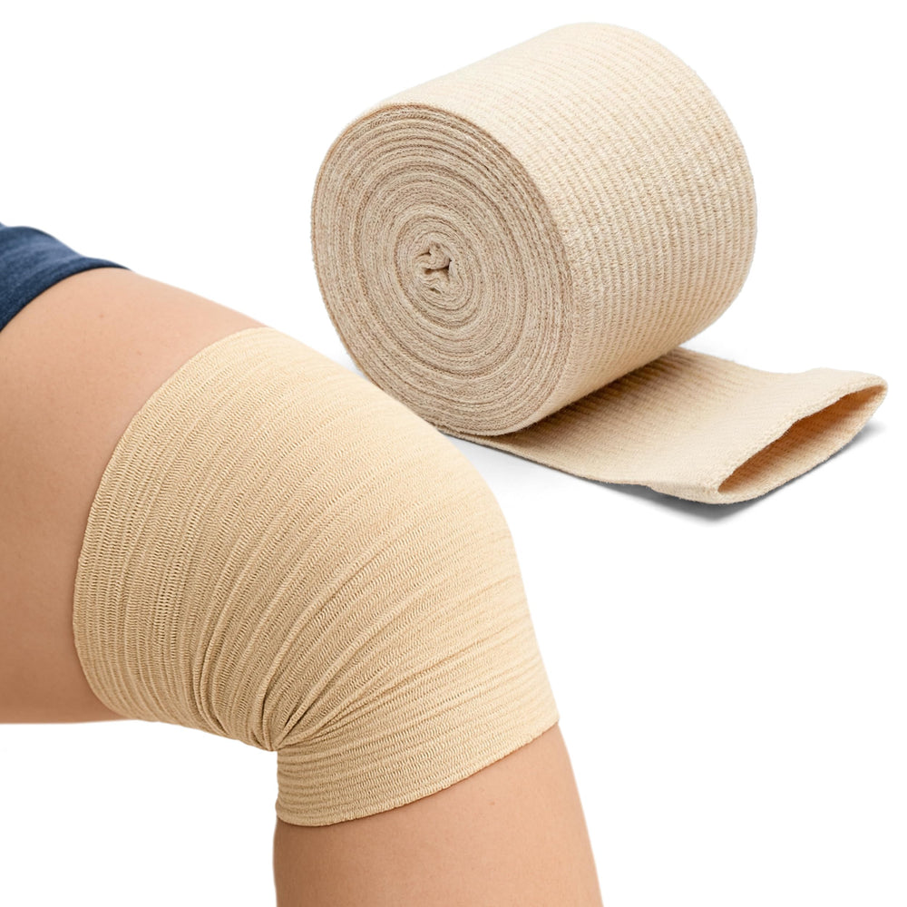 KinGrip arm tubular bandage worn for gentle support and wound protection