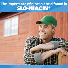 Kinara Slo-Niacin tablets with lifestyle scene, suggesting heart health and energy support.