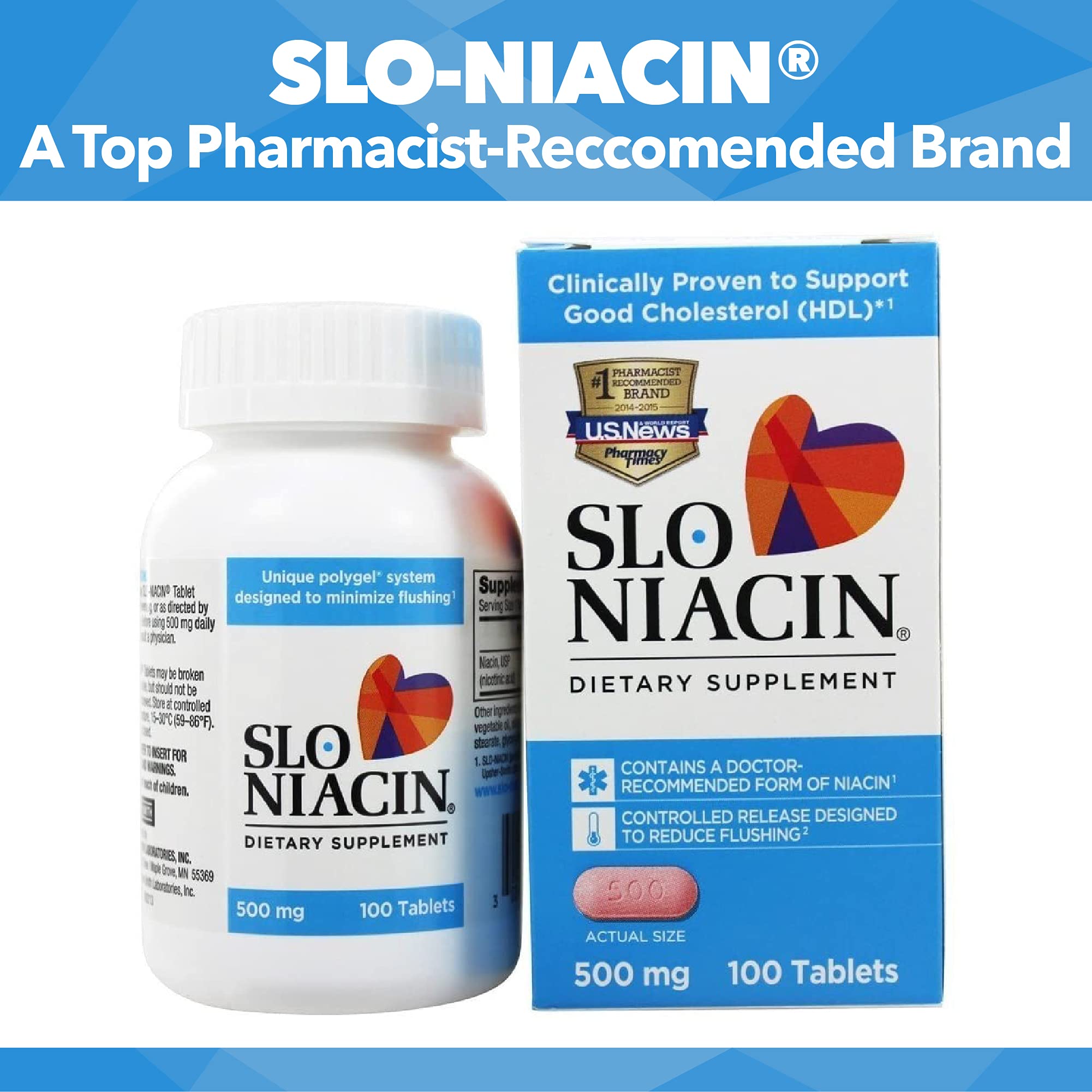 Kinara Slo-Niacin packaging with polygel release graphic, depicting gradual absorption.