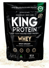 KING Protein Clean Whey Isolate unflavored scoop showing 27g protein per serving for recovery