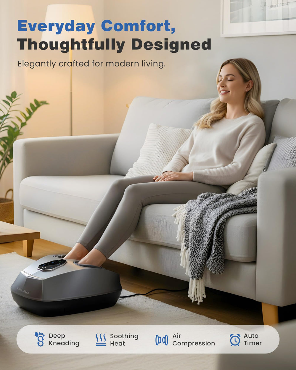King Relax Shiatsu foot massager side profile showcasing compact modern design for home use