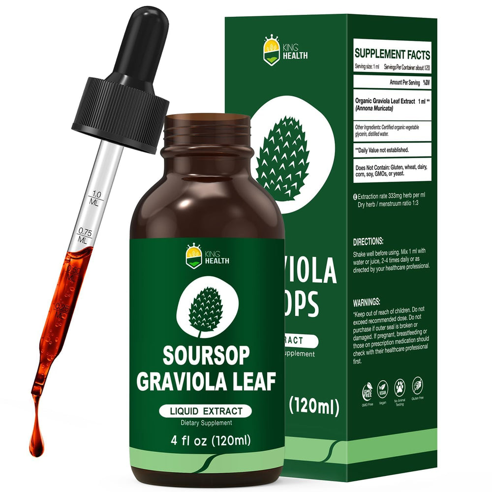KingHealth Soursop Drops bottle with dropper for convenient daily dosing at home.