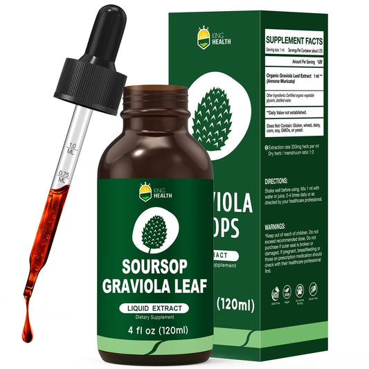 KingHealth Soursop Drops bottle with dropper for convenient daily dosing at home.