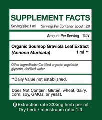KingHealth Soursop leaf extract label showing organic ingredients and purity.