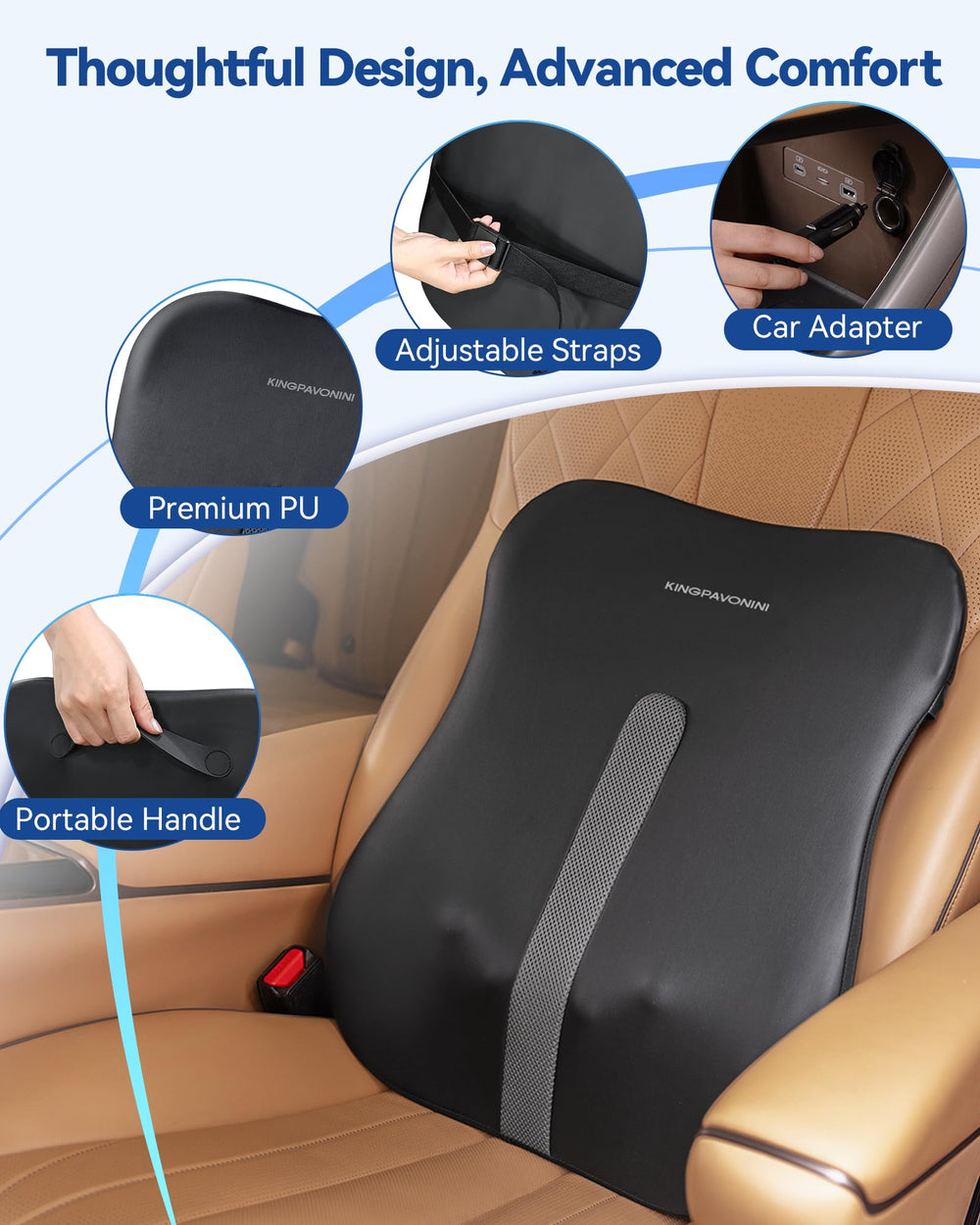Premium PU leather cover on KingPavonini massager for durability and easy cleaning.
