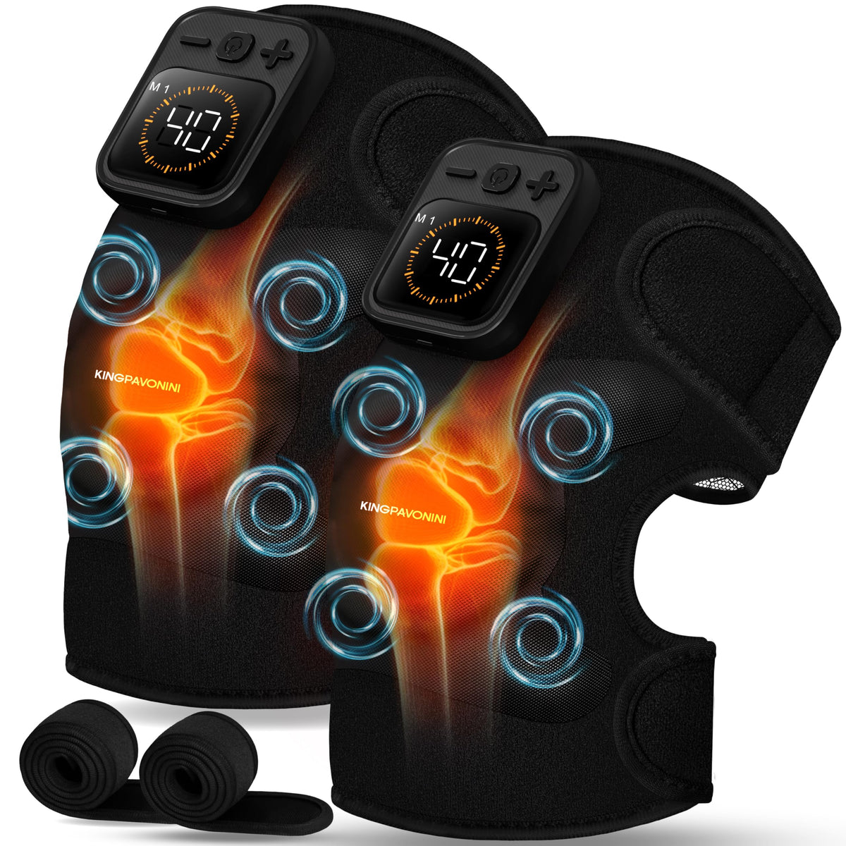 KingPavonini cordless knee massager on knee for portable relief