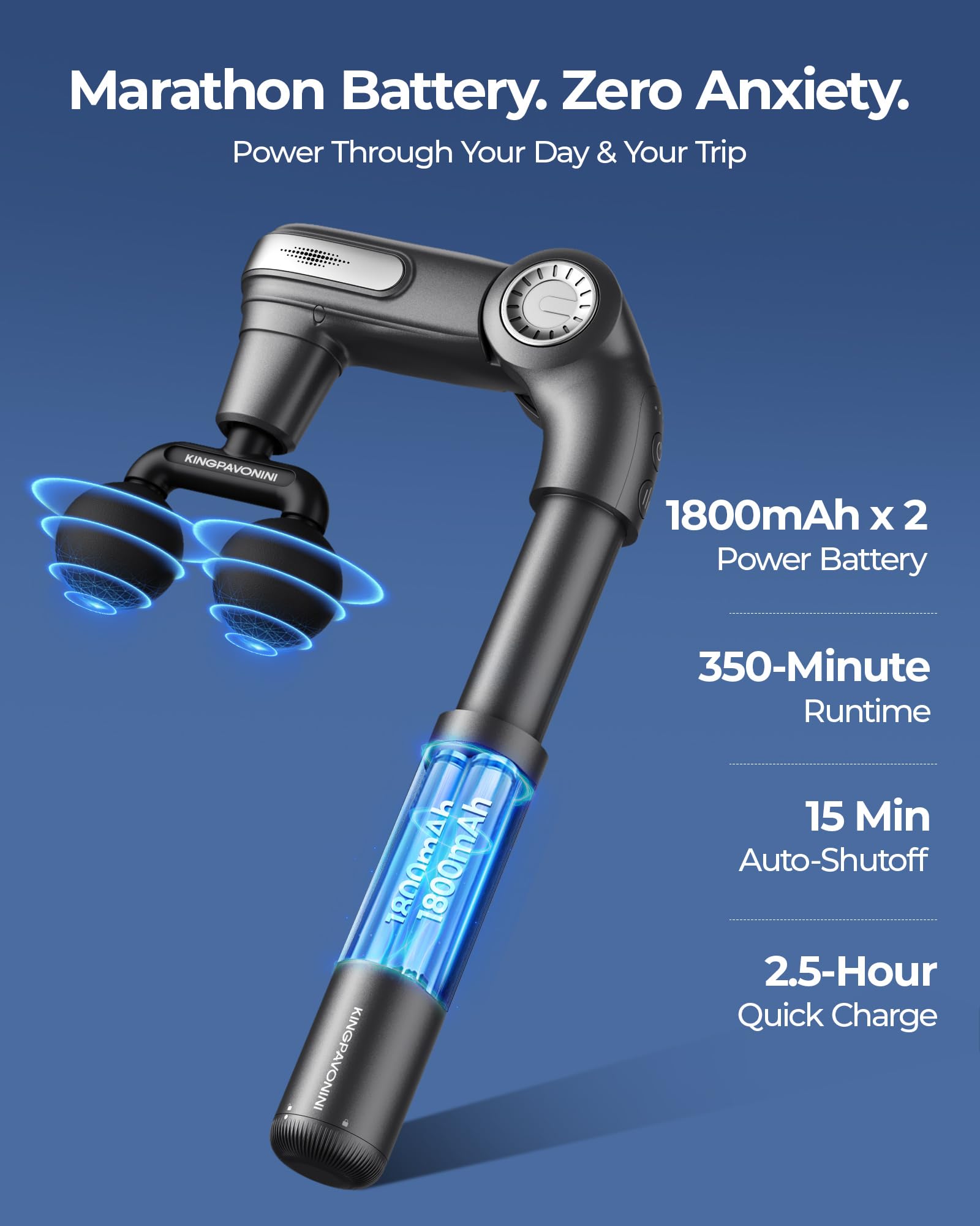 KingPavonini cordless massager provides long-use freedom between charges.