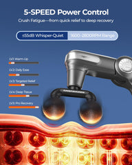 KingPavonini five-speed settings tailor warm-up, soothe, and recovery sessions.