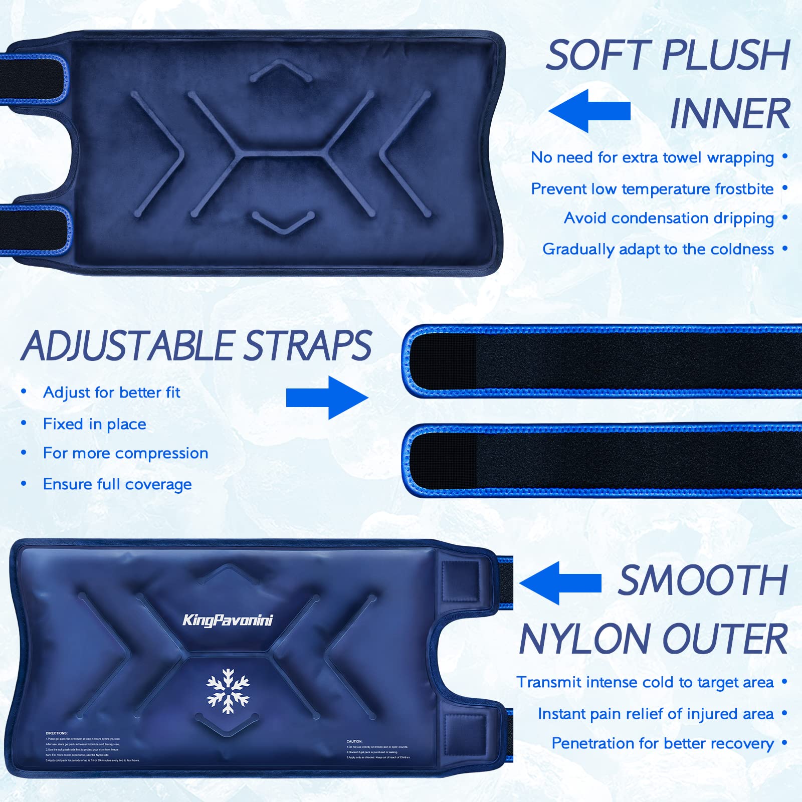 KingPavonini gel-filled pack remains pliable at low temperatures for easy application.