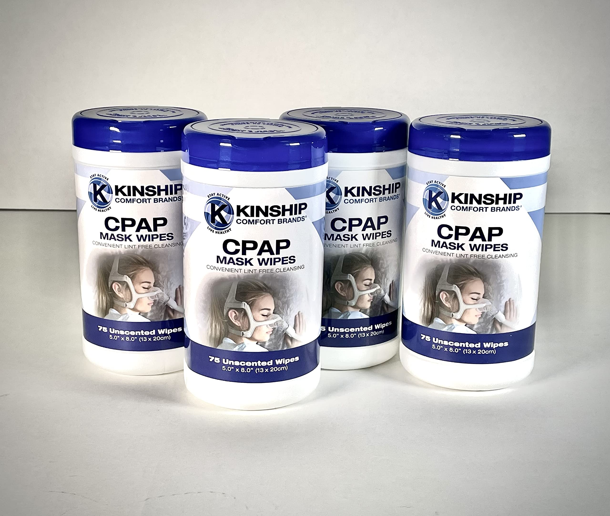 Kinship Comfort Brands CPAP wipes four-canister display for home use