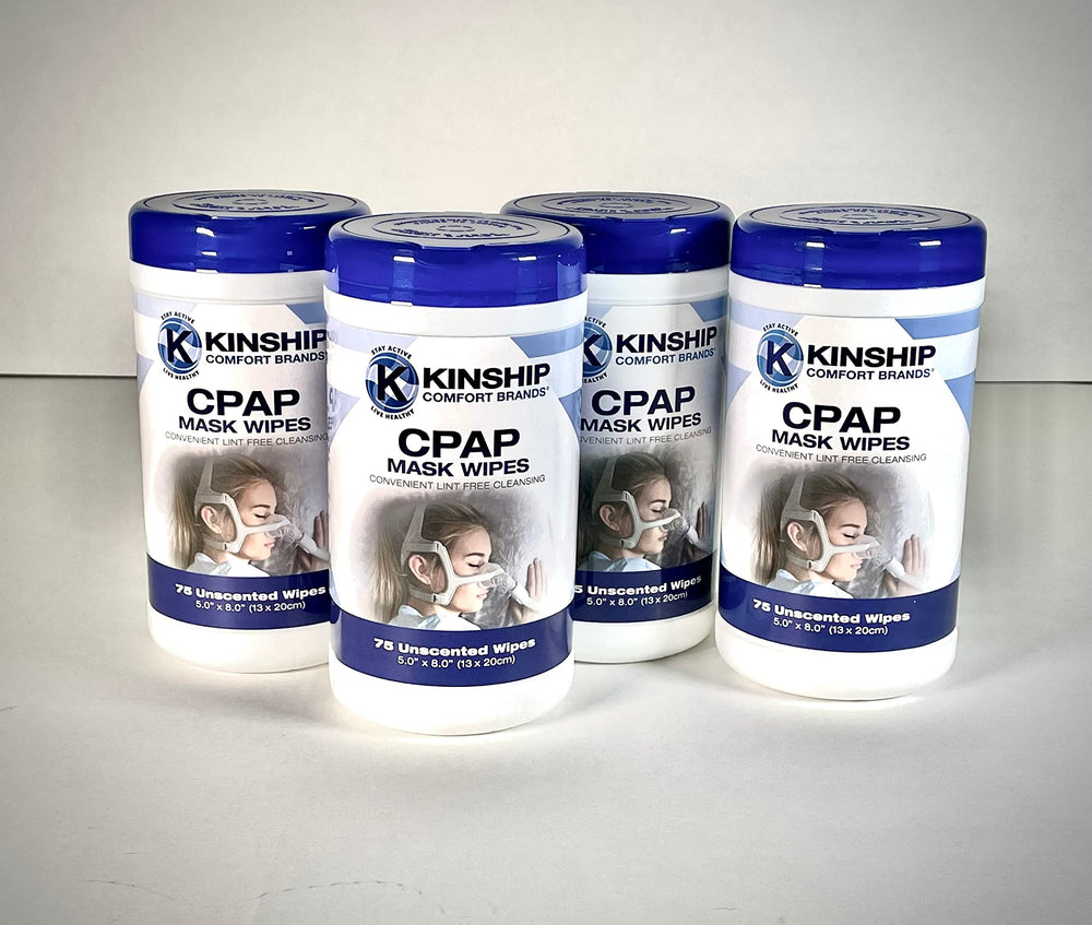 Kinship Comfort Brands CPAP wipes four-canister display for home use