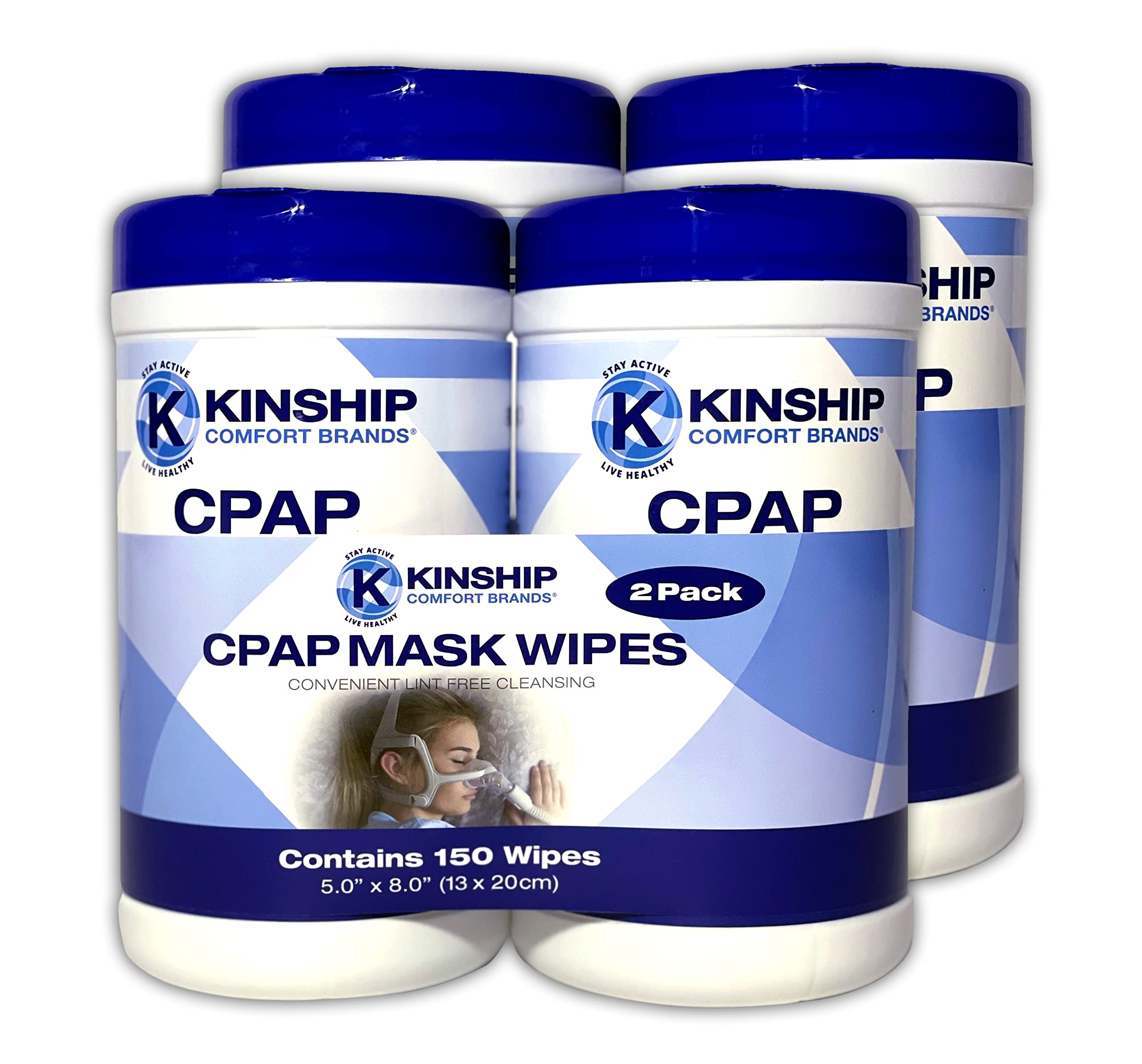 Kinship Comfort Brands CPAP wipes pack with four canisters for convenient cleaning