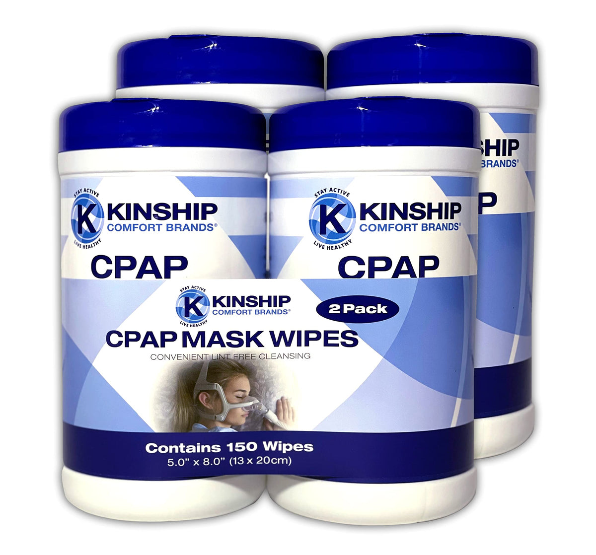 Kinship Comfort Brands CPAP wipes pack with four canisters for convenient cleaning