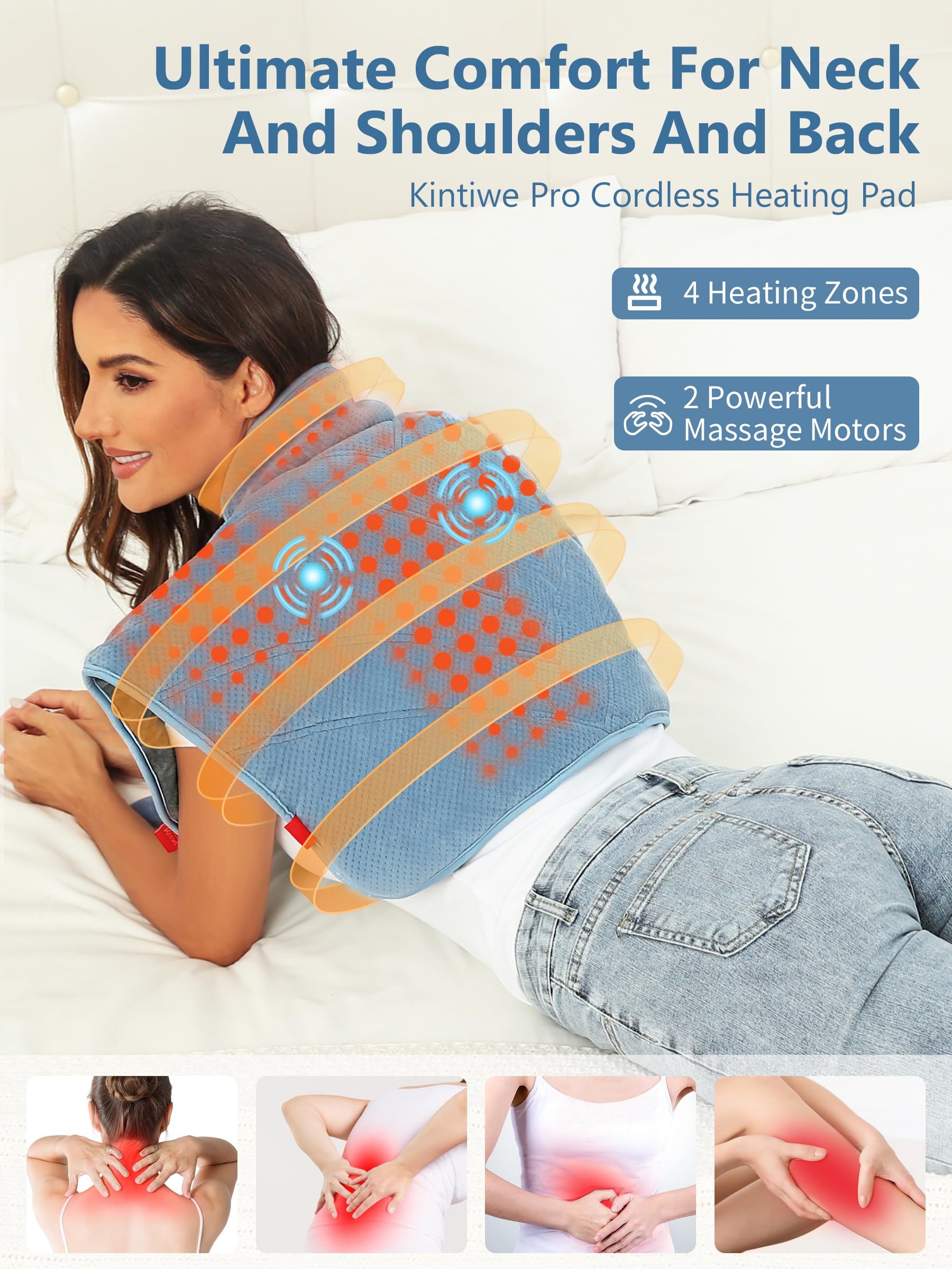 Kintiwe Pro wireless design lets you move freely while enjoying soothing heat and massage.