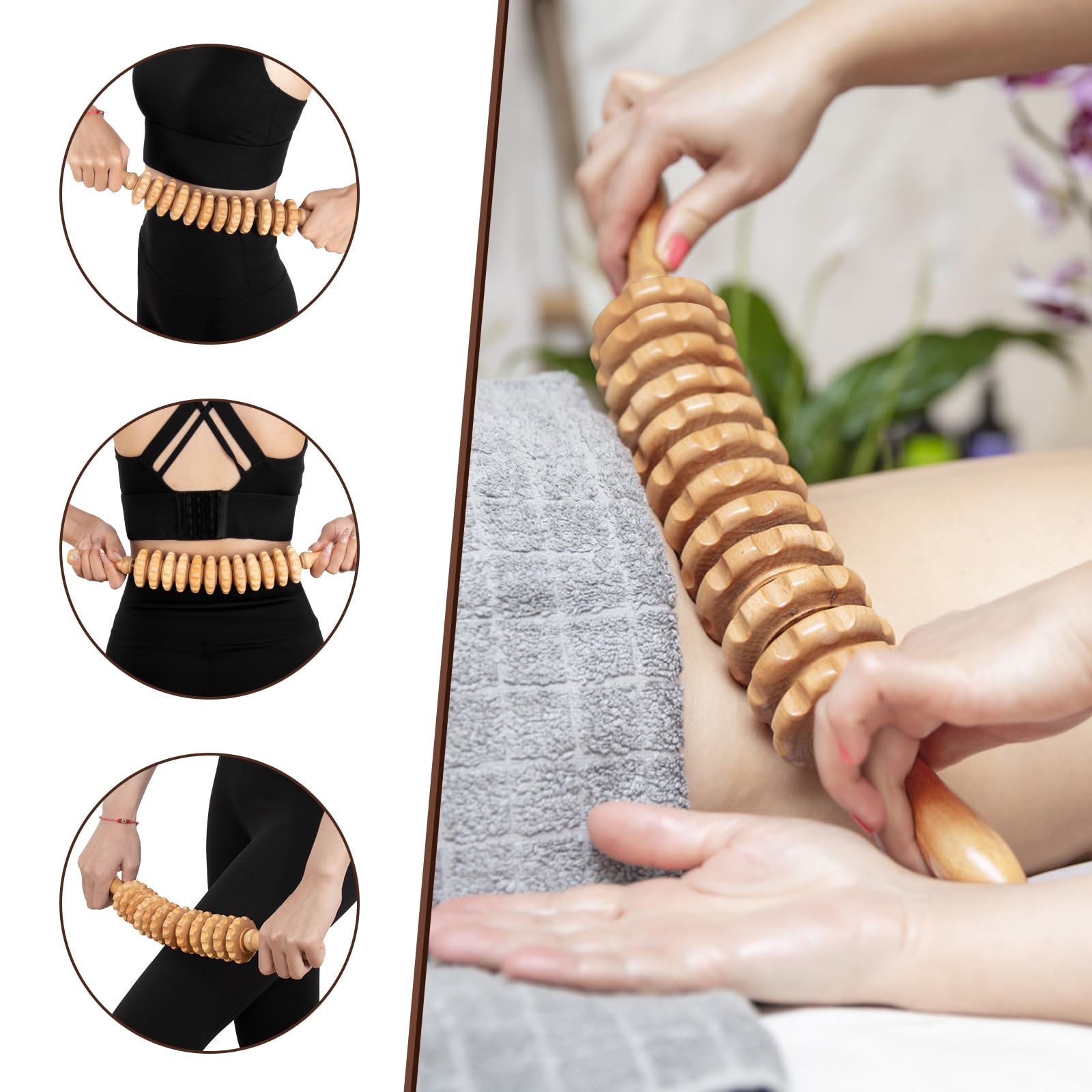 KintKita engraved roller stick gliding across skin for muscle relief.