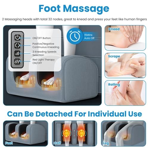 KinWarmth foot massage with 2 kneading heads demonstrates foot and calf relief.