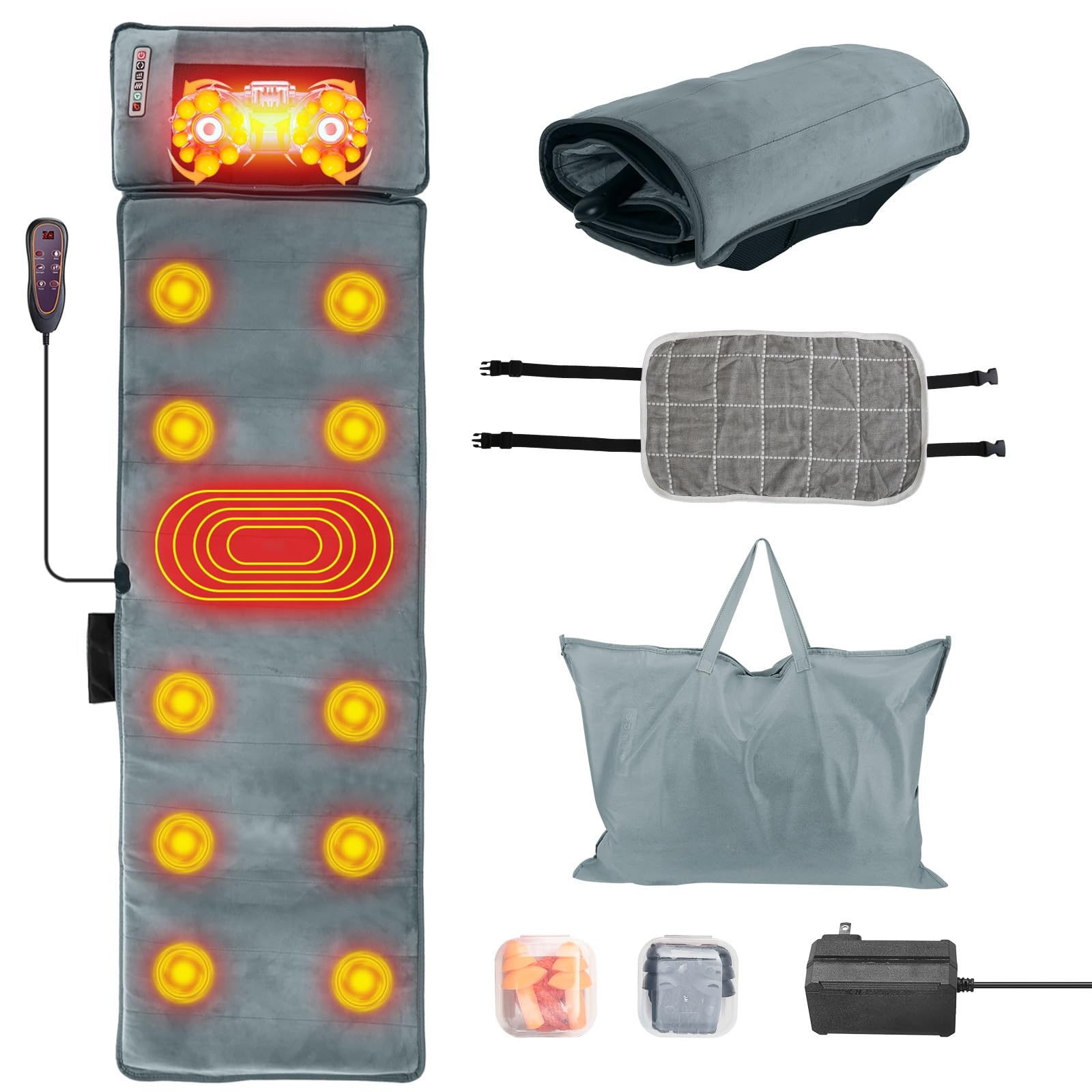 KinWarmth full-body massage mat delivers targeted relief for back, hips, and legs.